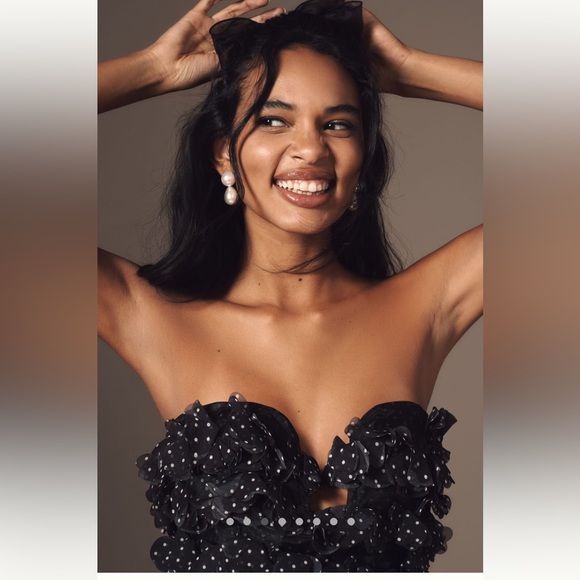 Maeve By Anthropologie Black And White 3D Polka Dot Floral Mini Dress SZ 12P NWT - Picture 2 of 15